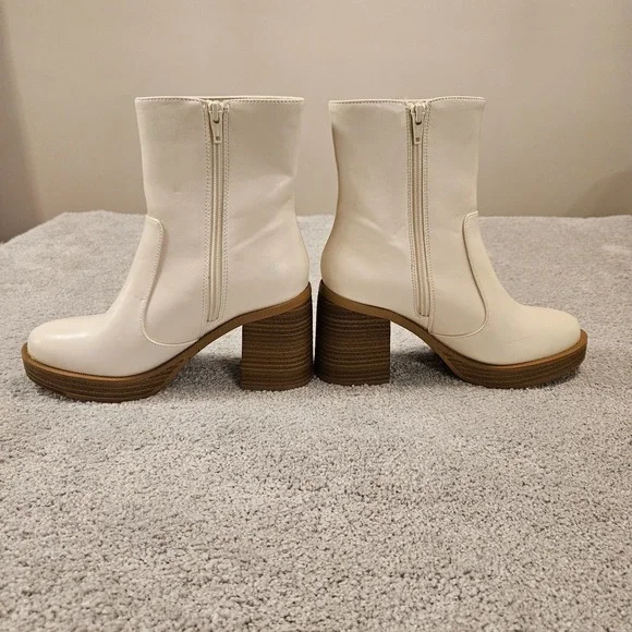 Women's White Platform Ankle Boots - Size 6.5 - 70s Retro Block Heel - Target - Picture 2 of 9